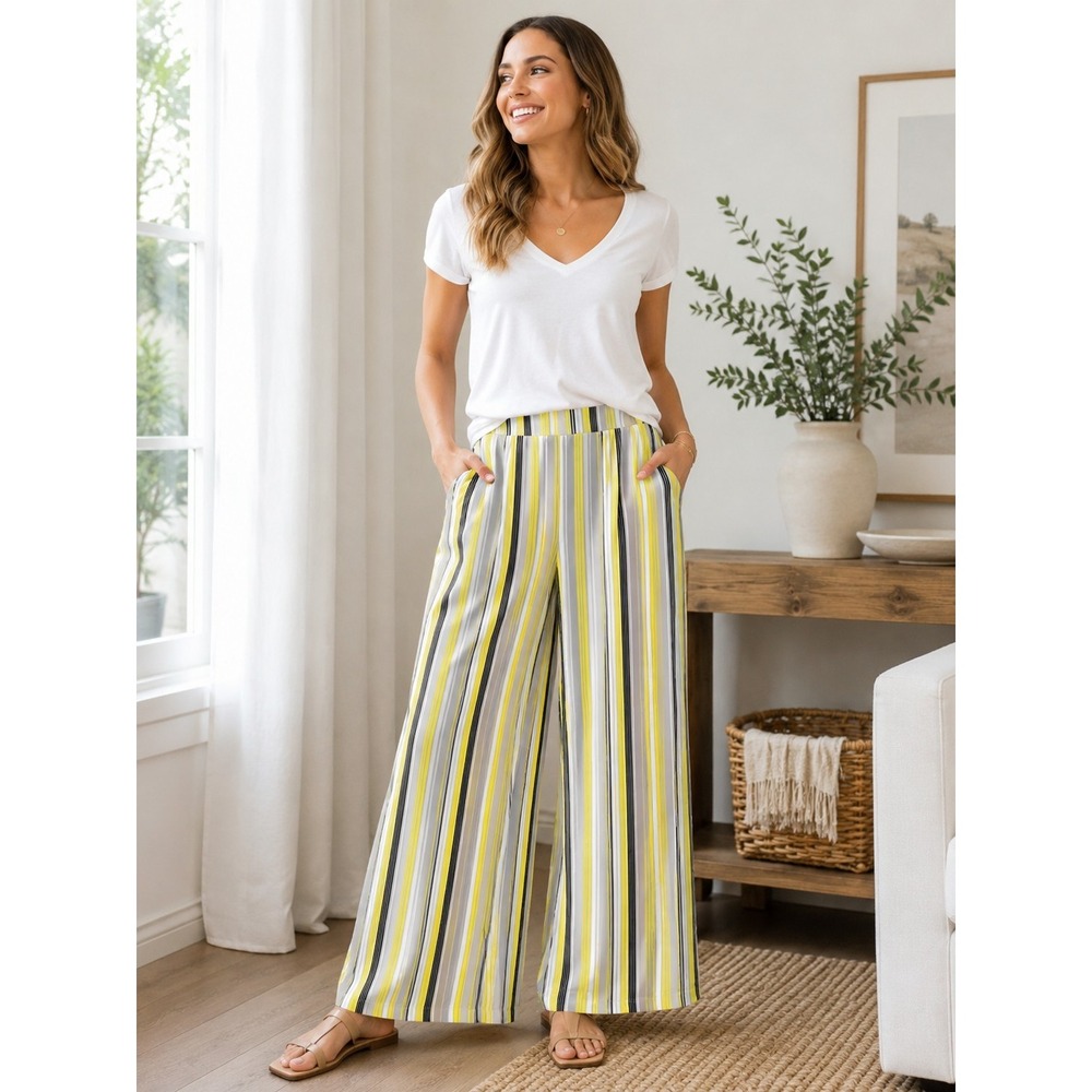CATO Est 1946 Women 14/16W Striped Wide Leg Pants Stretch Pockets Career Casual